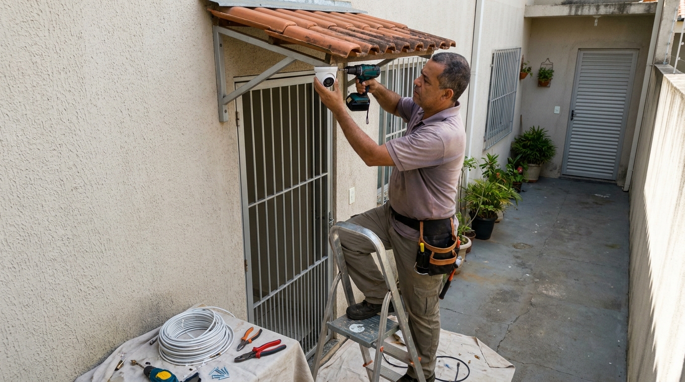 Eletricista instalando cameras de seguranca em Montes Claros‑MG