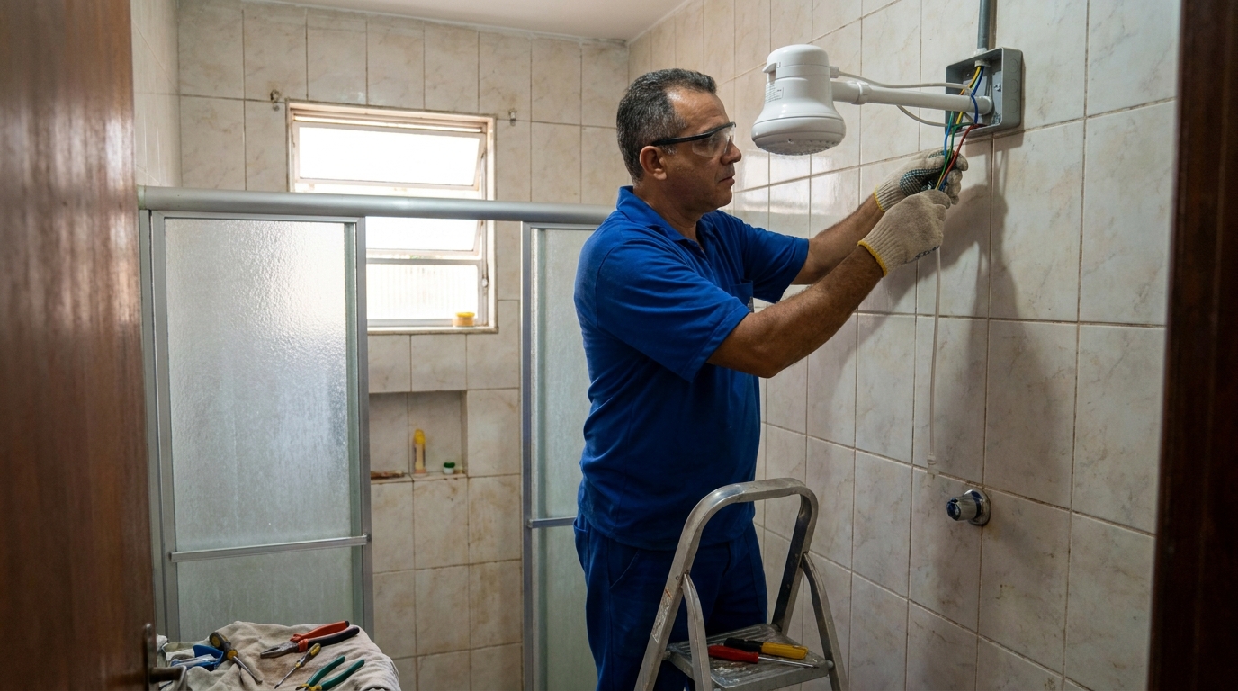 Eletricista instalando chuveiro eletrico em Montes Claros‑MG