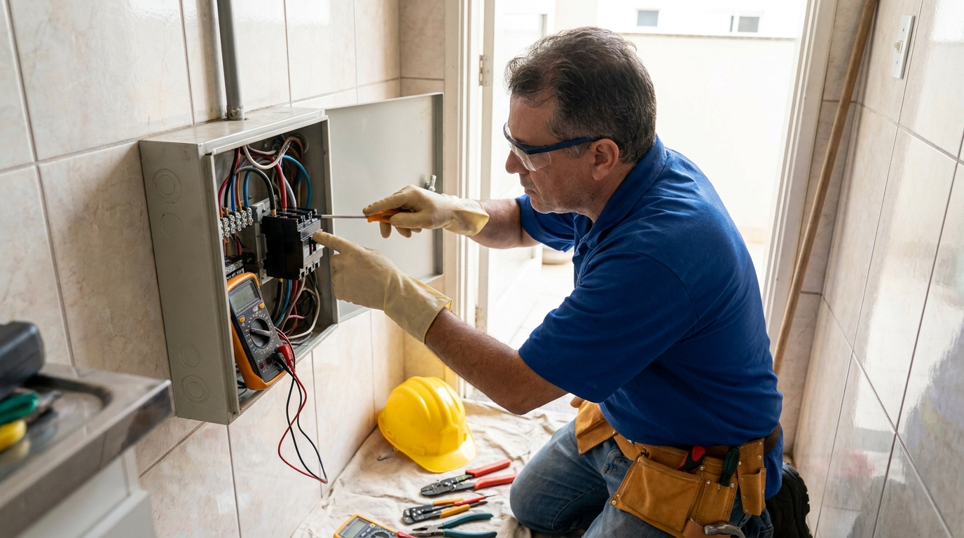 Eletricista instalando disjuntor em Montes Claros‑MG
