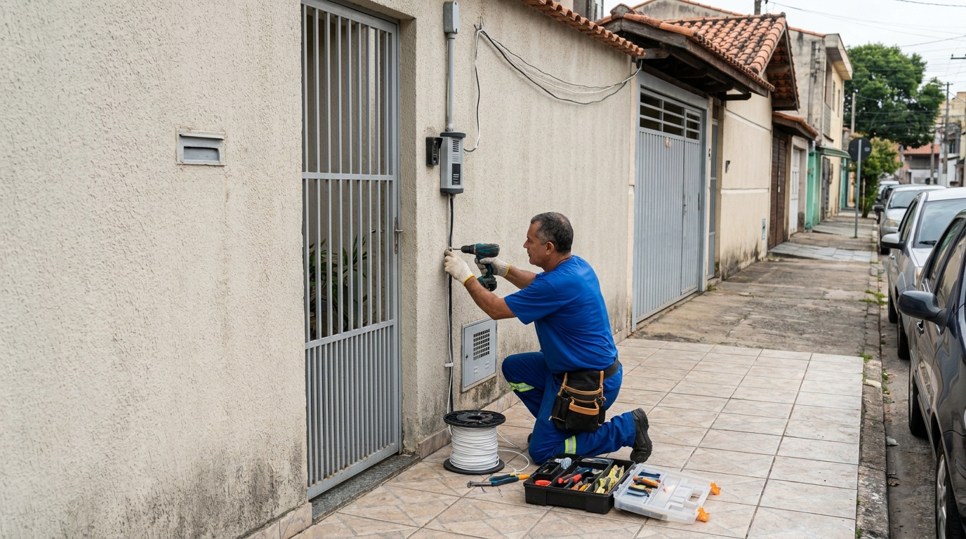 Eletricista instalando interfone em Montes Claros‑MG