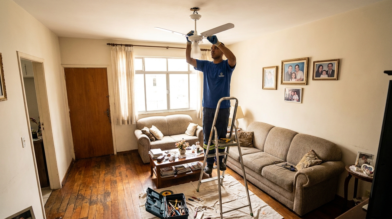 Eletricista instalando ventilador de teto em Montes Claros‑MG